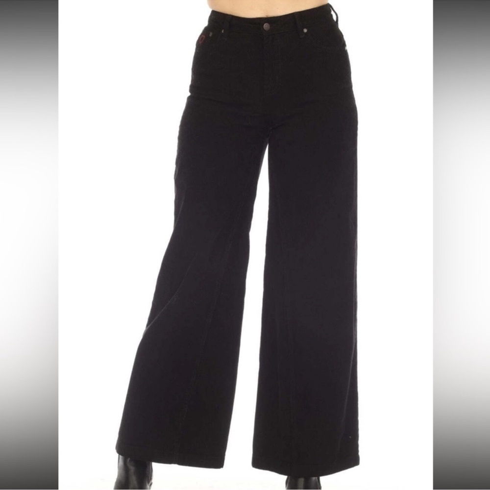 Johnny Was Suki Wide Leg Corduroy Jeans Pants Black Size 32 NWT High Rise